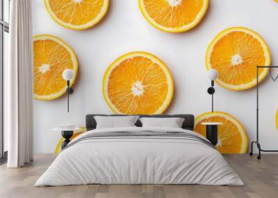 Orange Slices on White Background Wall mural