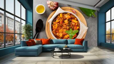 Ratatouille. Traditional French stew of summer vegetables. Traditional Ratatouille. Top View. Wall mural