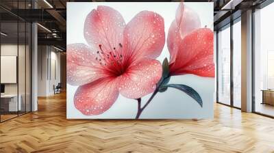 Two delicate pink flowers with water droplets on petals. Wall mural