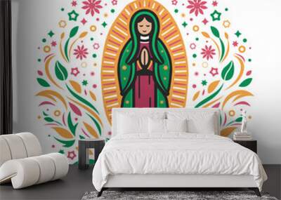 Virgin of Guadalupe, stylized illustration mexican virgin flower design Wall mural