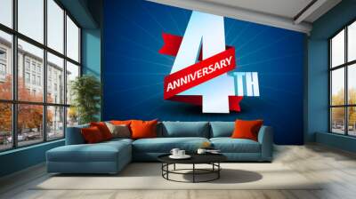 4th Anniversary 3D on blue background
 Wall mural