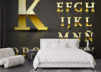 Vector set of a bold Golden alphabet. Shiny gold typography. EPS 10 Wall mural