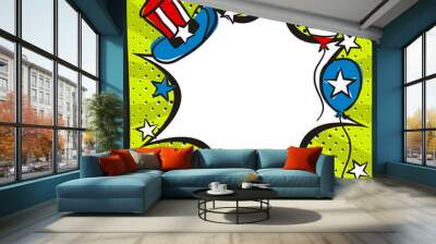 Bright pop art picture for USA Independence Day. Template by July 4th in national colors of the United States of America. Square cartoon web banner for social media post template. Vector illustration Wall mural