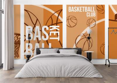 Basketball tournament poster set for announcement of Basketball sport league championship. Basketball college championship backgrounds on orange background. vector illustration Wall mural