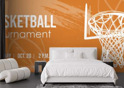 Creative background with basketball hoop. sport game event invitation. Basketball tournament. grunge textured background and graphic illustration Wall mural