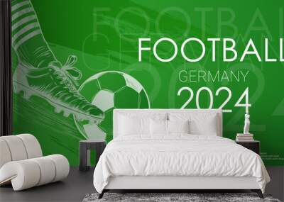 football championship 2024 social media background with ball and foot. Vector illustration euro Football 2024 in Germany pattern background or banner. Wall mural