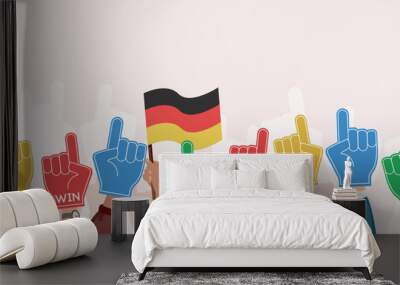 Soccer European championship 2024 background soccer banner with Germany fans. Foam finger supporting football team. Vector backdrop. Wall mural