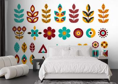 Folk decorative plant geometric set in Scandinavian style Wall mural