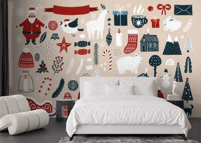 Set of elements for Christmas design Wall mural