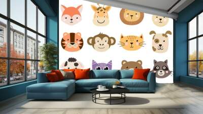 Cute animal heads for baby and children design Wall mural