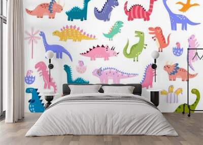 Cute dinosaurs big bundle. Dino set. Collection with Tyrannosaurus rex, Stegosaurus Wall mural