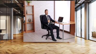 businessman satisfied in his work. Wall mural