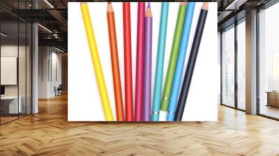 Color pencils over white background Wall mural