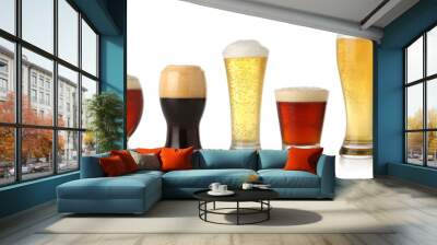 Various glasses of different beers, isolated on white Wall mural