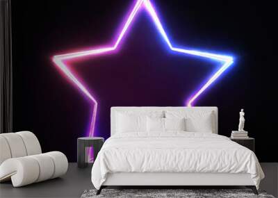 Neon light star sign. Blue pink violet glowing colorful signage isolated on dark background. Element design for banner flyer decoration covering. Electric shiny logo. Magic bright vector illustration. Wall mural