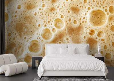 Close-up Texture of Golden Frothy Beer Bubbles Abstract Background Wall mural