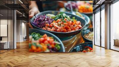 Colorful Assortment of Fresh Vegetables and Healthy Ingredients in a Salad Bar Wall mural