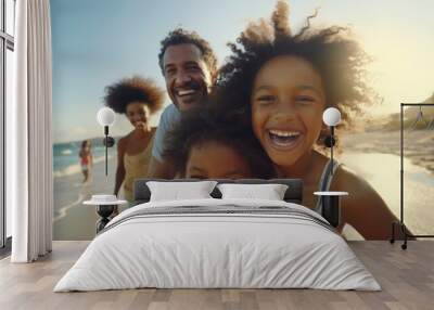 Joyful Family Enjoying a Sunny Day at the Beach - Happiness, Togetherness, Vacation, Leisure, Fun Wall mural