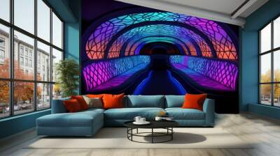 Vibrant LED Light Tunnel Installation in Modern Interior Design Wall mural