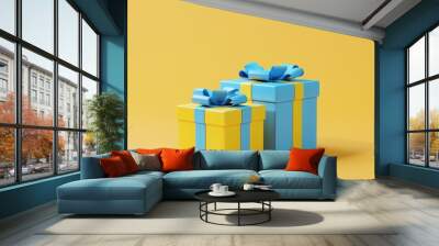 Vibrant Yellow and Blue Gift Boxes on a Warm Background - Festive Celebration Concept Wall mural