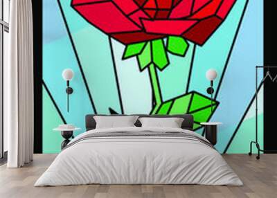 Vector illustration window geometric abstract red rose stained glass Wall mural