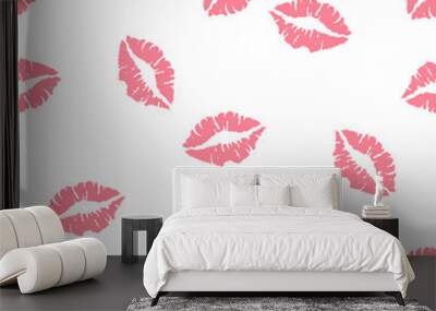 Seamless pattern with lips on white background. Hand drawn background with kisses, Design print to social media, textile, wallpaper, wrapping paper, flyer, home decor Wall mural