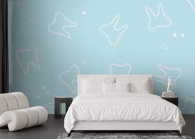 Soft seamless dental pattern. Cute blue background with white teeth and dots for dental, oral medicine design. Wall mural