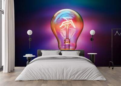 Bright light bulb, purple, neon color. New idea, inspiration, brainstorming concept. Wall mural