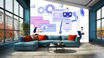 RPA Robotic process automation innovation technology concept Artificial intelligence web banner layout Business industry, bot, algorithm, coding, analyze, automate, check 3D rendering illustration Wall mural