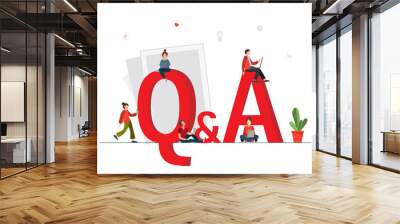 People standing with Q and A letters, asking a question concept, teamwork concept, successful problem solving, flat vector illustration Wall mural