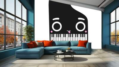 Vector illustration with cute funny black piano. Smiling music instrument with pink tongue and big eyes. Musical print design, concert cartoon style poster template Wall mural