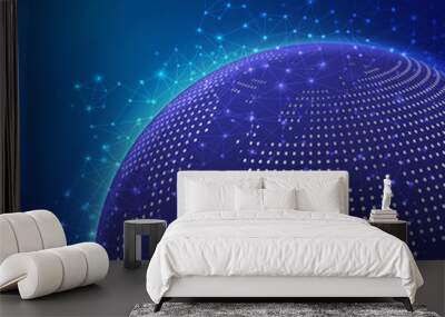 global technology mesh digital network with dot world map, vecto Wall mural