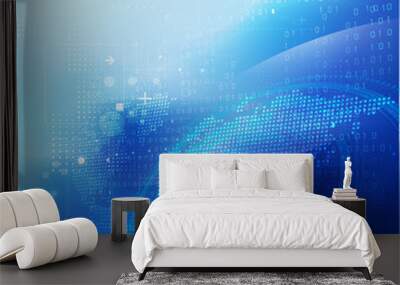 Futuristic world network communication and technology concept motion flow background, vector illustration Wall mural