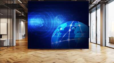 futuristic world network communication and technology concept on motion flow background Wall mural