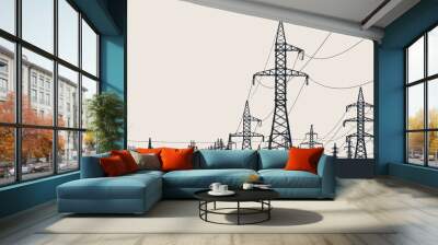 Silhouette high-voltage tower. Electric power. vector illustration Wall mural