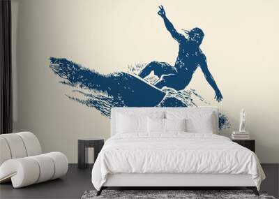 Surfing  Logo Design. Surfer And Wave. Vector Illustration. Wall mural