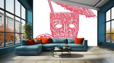 Tiki mug with tropical cocktail, vector illustration Wall mural