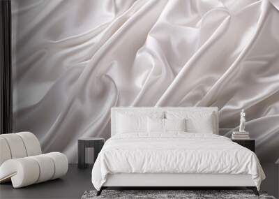 Abstract White Satin Silky Cloth for background, Fabric Textile Drape with Crease Wavy Folds.with soft waves,waving in the wind. Wall mural