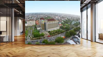 Aerial view of the city and apartment buildings. Wall mural