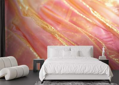 This high-resolution close-up photo shows a soft and flowing pink and gold fabric. The fabric has a luxurious texture and a beautiful sheen. It would be perfect for use in a variety of creative projec Wall mural