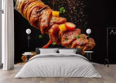 grilled beef or chicken shawarma doner sandwich with smoke Wall mural