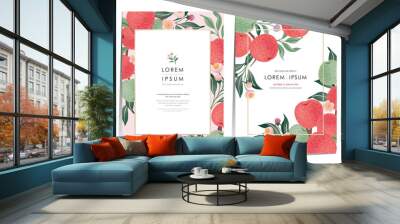 Vector illustration of a frame set with apple fruits and flowers. 	 Wall mural