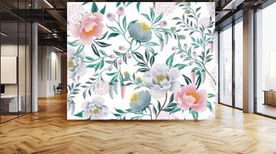 Vector illustration of seamless floral pattern in spring for Wedding, anniversary, birthday and party. Design for banner, poster, card, invitation and scrapbook  Wall mural