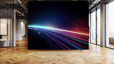 Colorful light trails with motion effect. Illustration of high speed light effect on black background. generative AI. Wall mural