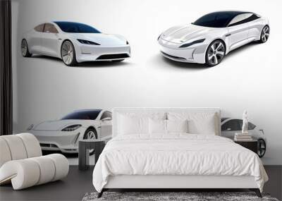 Electric car in concept. EV White hatchback sedan isolated on white background. generative AI. Wall mural