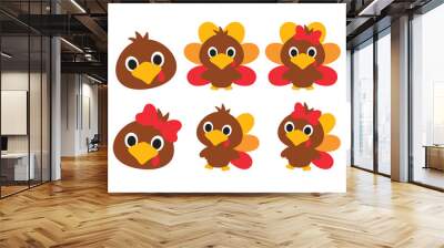 Cute baby boy and girl Thanksgiving turkeys vector illustration. Wall mural