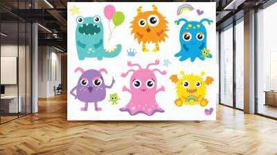 cute little monsters vector illustration. furry cute alien character set. Wall mural