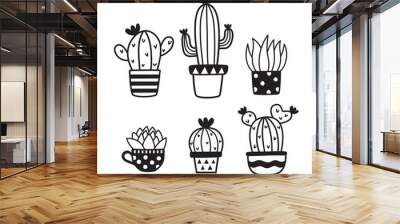 Set of cute succulent or cactus doodles. Hand drawn sketch succulent vector illustration. Wall mural