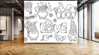 Valentine’s day gnome, gnome couple, gnome with heart outline for coloring vector illustration. Wall mural