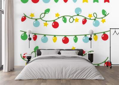 Vector illustration of Christmas party light set. Decorative holidays string light. Wall mural